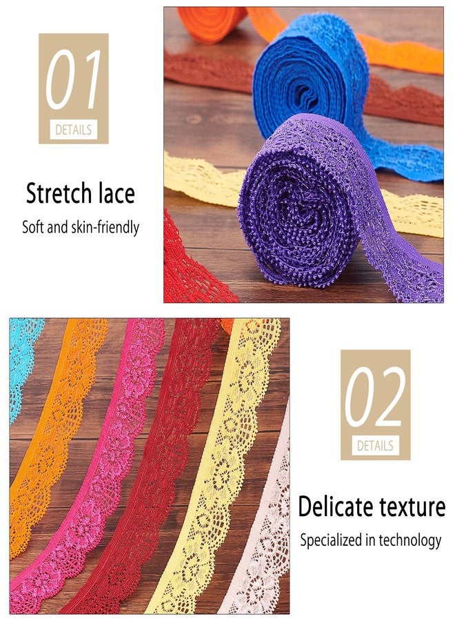 BENECREAT 42 Yards 1" Wide Lace Elastic Trim Assorted Color Lace Ribbon Flower Edge Trimming for Sewing Craft Wedding Party Decor Clothes, 2 Yards/Roll - Image 5